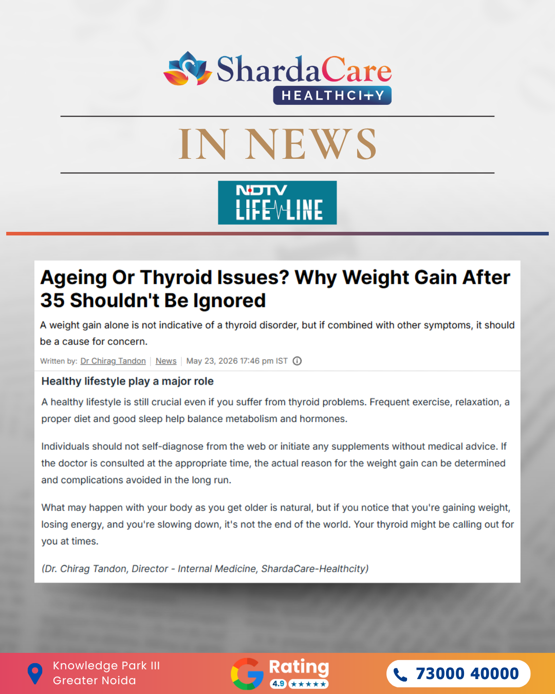 ShardaCare - Healthcity Featured on NDTV Lifeline Weight Gain After 35 Don’t Ignore Thyroid Signs