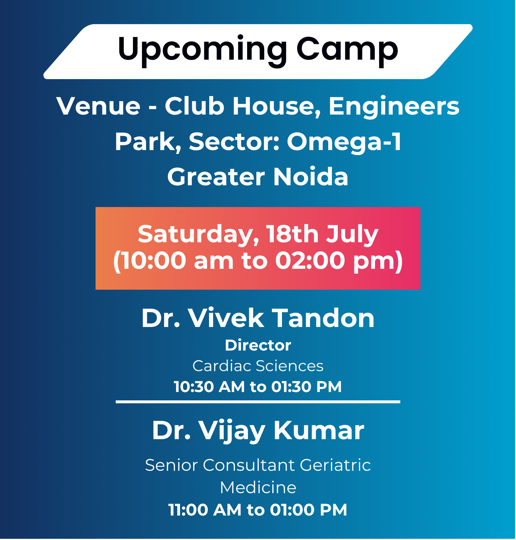 Venue - Club House, Himsagar Apartments, P 4 Greater Noida - Saturday, 18th July 10:00 am to 02:00 pm